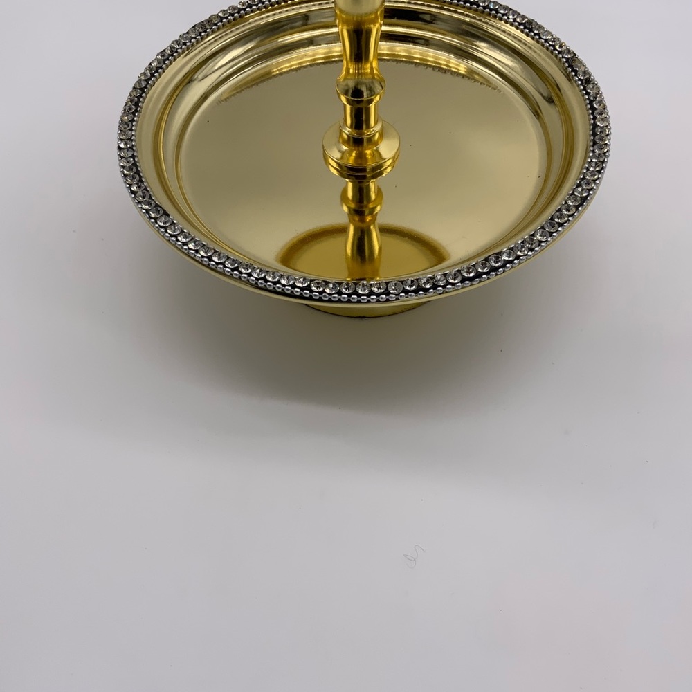 Gold Rhinestone 2-tier Tidbit Snack Dessert Serving Tray Display - Picture 2 of 10